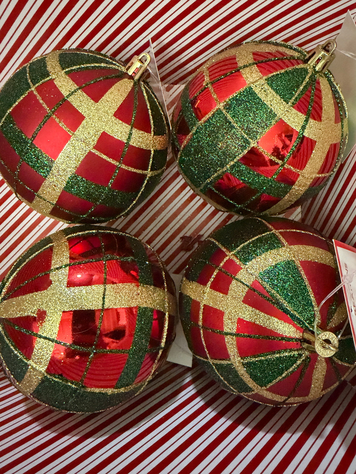 Red Plaid Ball Ornament