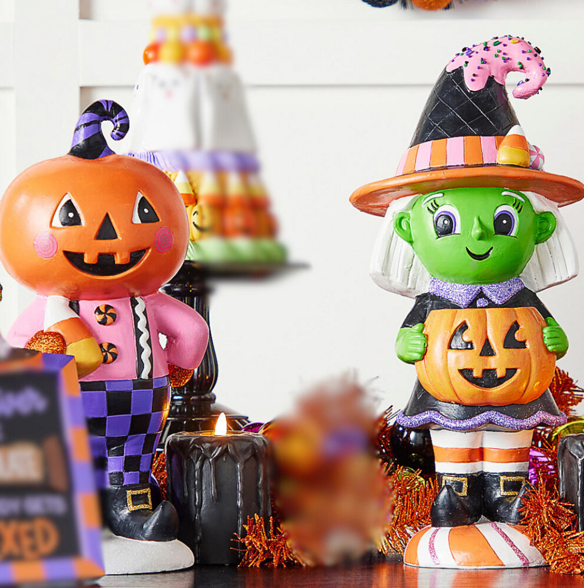 Trick or Treater Witch or Pumpkin Man Large Halloween Figure Decoration