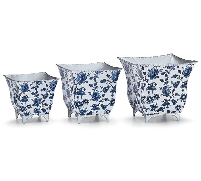 BLUE FLOWER NESTED PLANTER SET