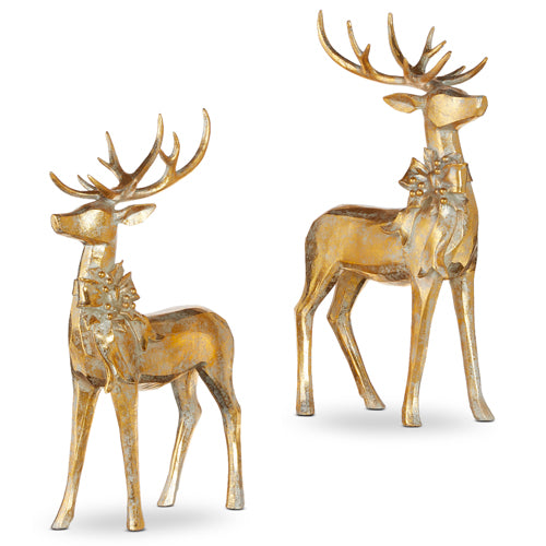 16.75" AGED GOLD DEER WITH BOW Set