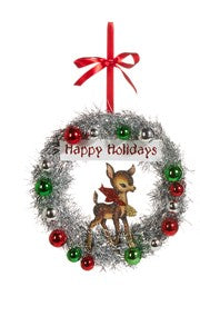 8" Vintage Tinsel Wreath Greeting Ornament