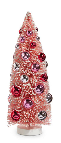 BOTTLE BRUSH TREES WITH PINK ORNAMENTS