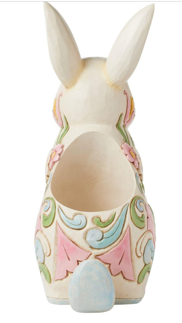 Planter White Floral Rabbit