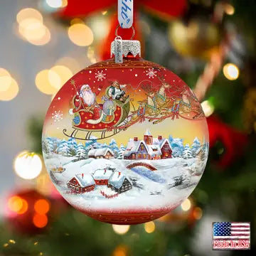 Up Up & Away Red Glass Ornament, Handpainted Le G.Debrekht