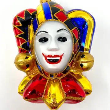 Court Jester Blue/G Holiday Polish Glass Christmas Ornament