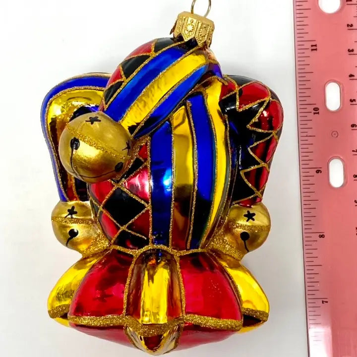 Court Jester Blue/G Holiday Polish Glass Christmas Ornament