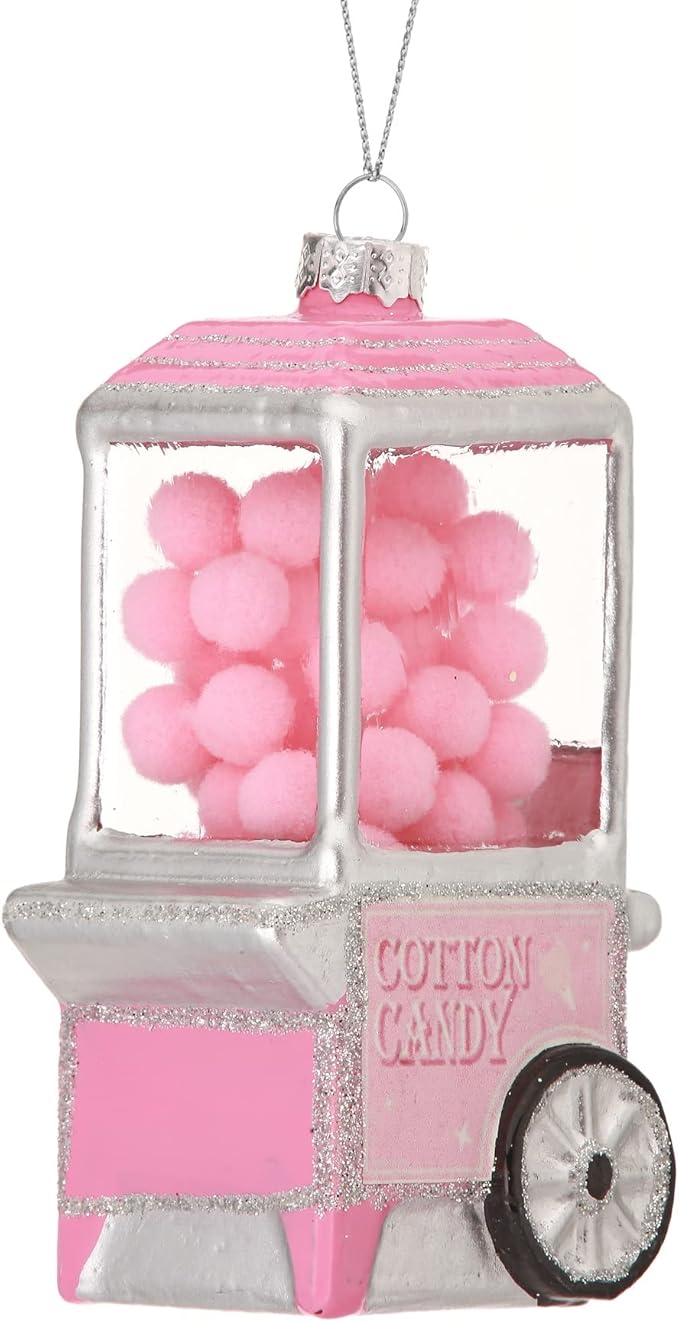 4" GLASS COTTON CANDY MACHINE ORNAMENT