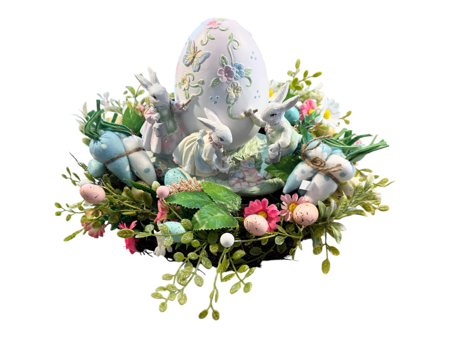 10" RESIN EASTER BUNNY FAMILY PAINTING EGG CENTERPIECE