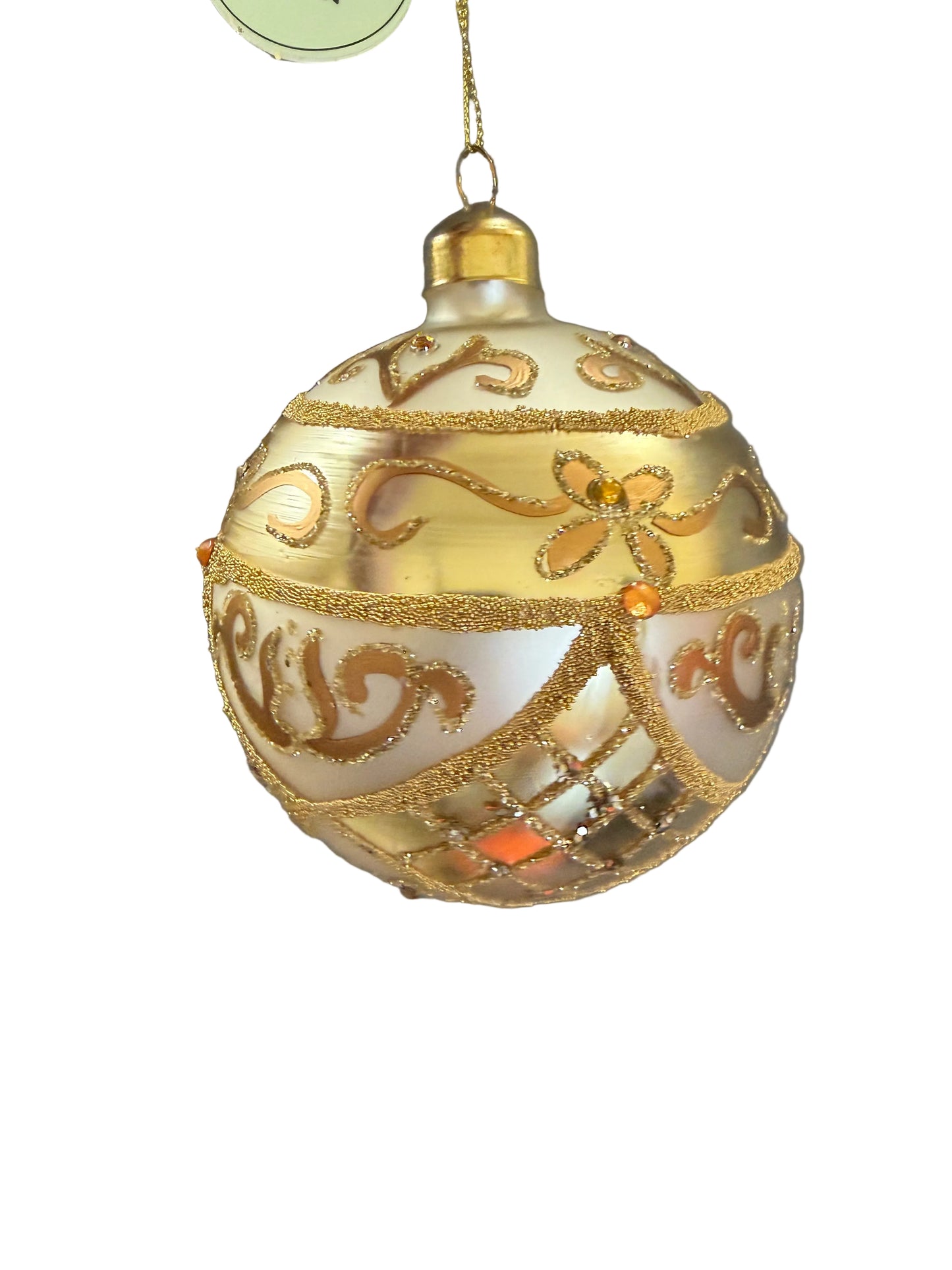 4" Glass lattice with jewel ball ornament