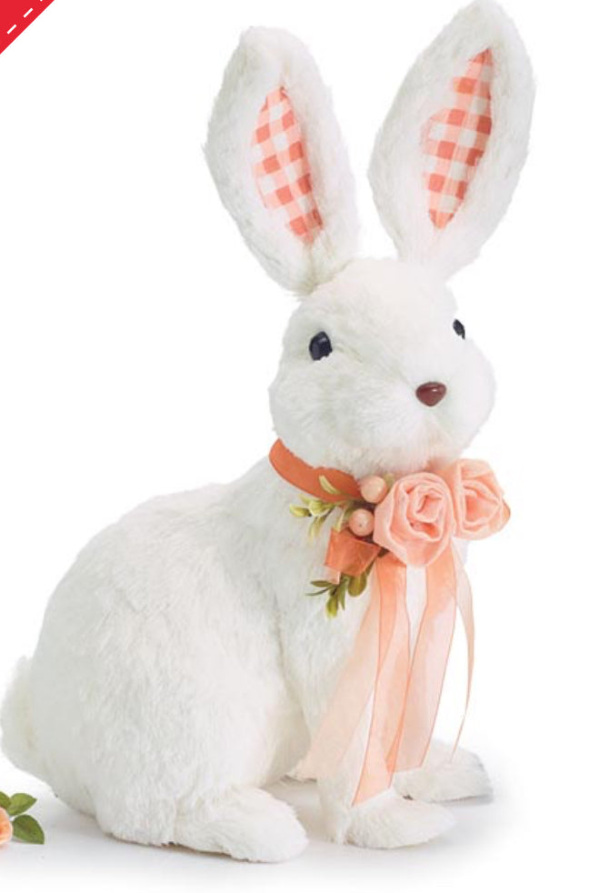 SITTING WHITE BUNNY WITH FLOWER NECKLACE