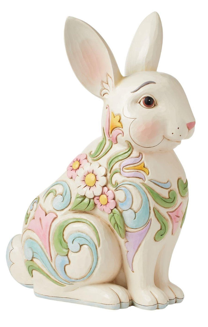 Planter White Floral Rabbit