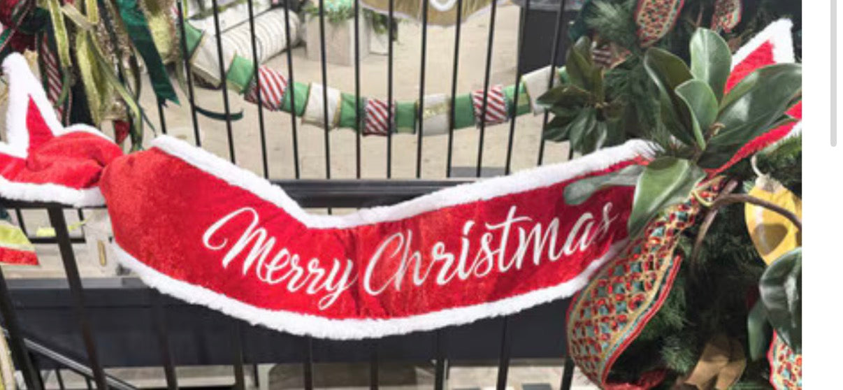 Merry Christmas Fur Piping Banner RED 6x48"