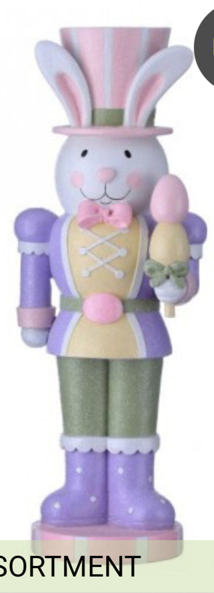 14" RESIN SWEETS BUNNY SOLDIERS-Pink Hat