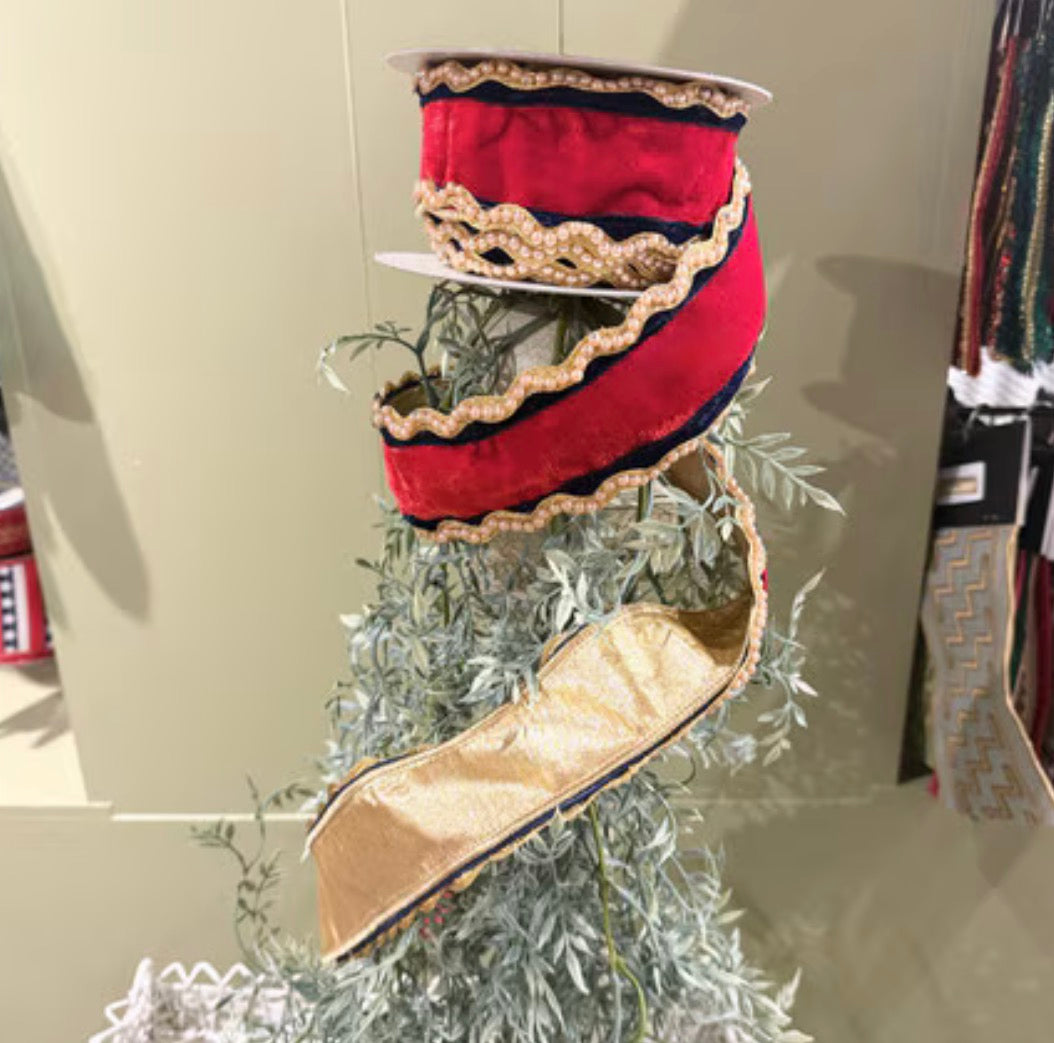 Red Velvet with Gold trim 2.5”x5yds