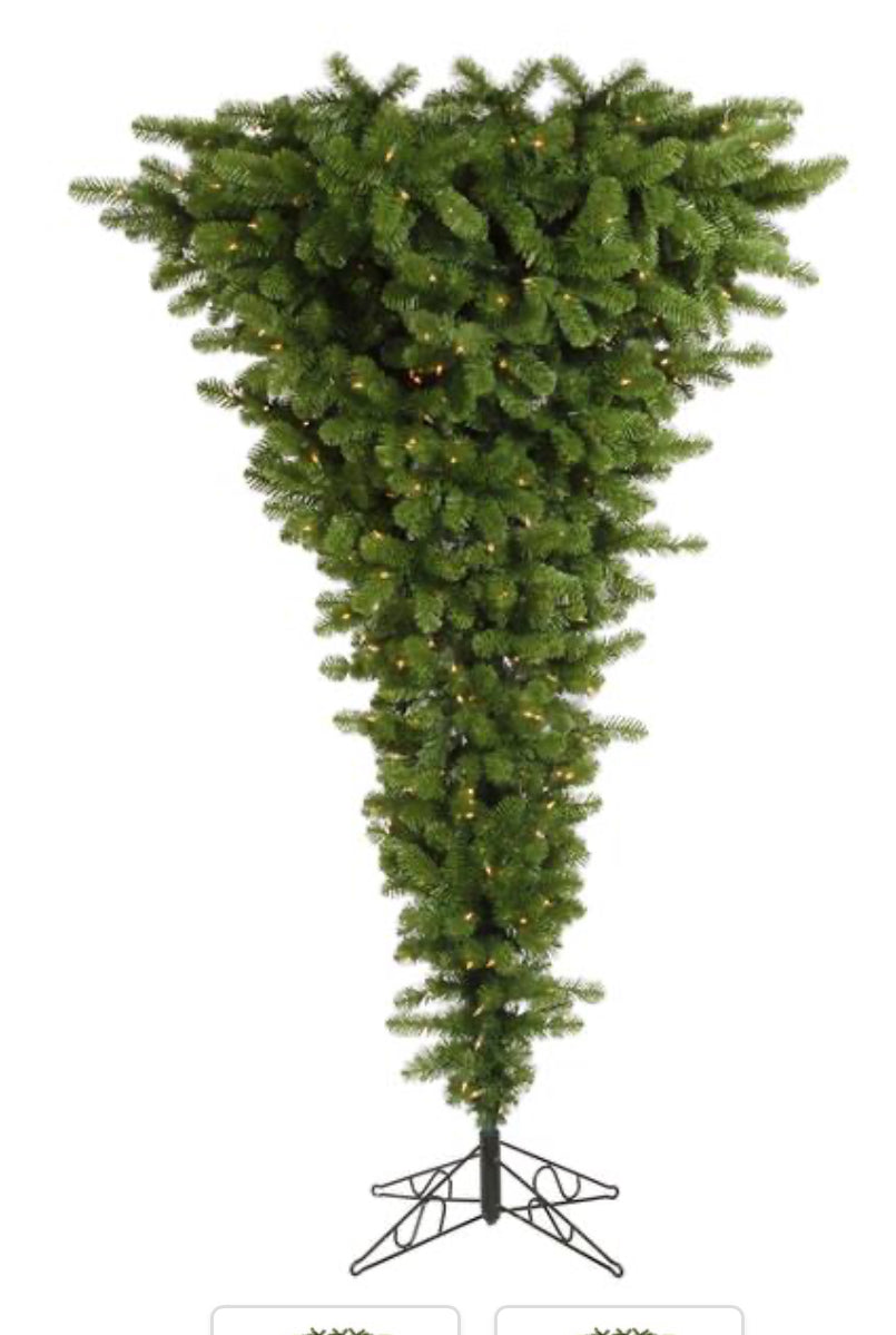 American 7.5' Green Upside Down Artificial Christmas Tree, Clear Dura-lit Lights