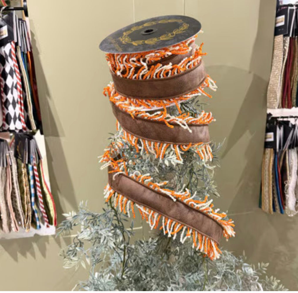 Pleather Fringe Orange-4x10yd (OVERALL Width is 4")