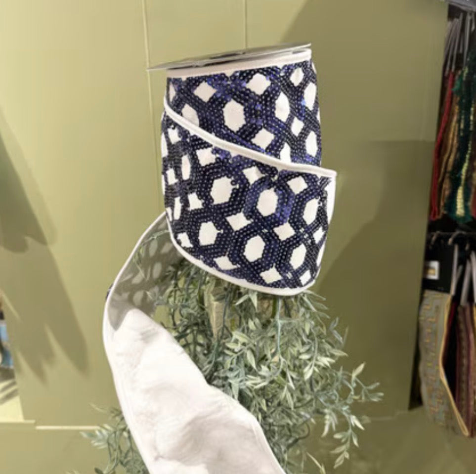 Blue Sequin Dupion Fused Piping-4x5yd