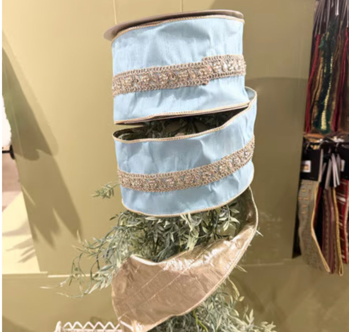 Aqua Purple Dupion Center Trim Metallic DBL Fused-4x10yd