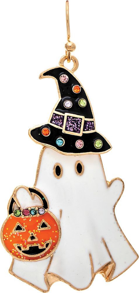 Gold Witchy Ghost Halloween Enamel Earring