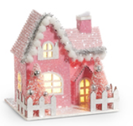 5" LIGHTED PINK VILLAGE ORNAMENT