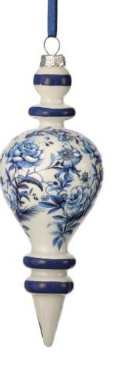8" GLS FLORAL PRINT FINIAL ORNAMENT