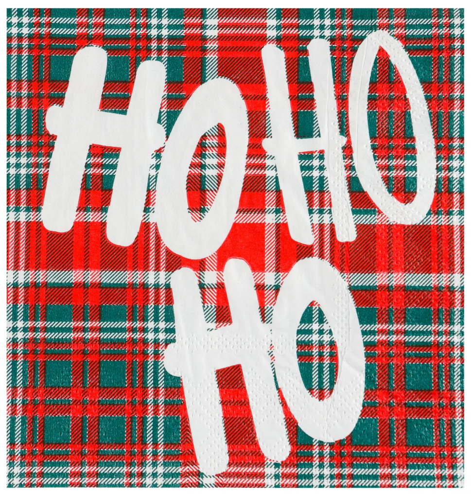 Hohoho On Plaid Beverage Napkin 20 Pc Per Pkg
