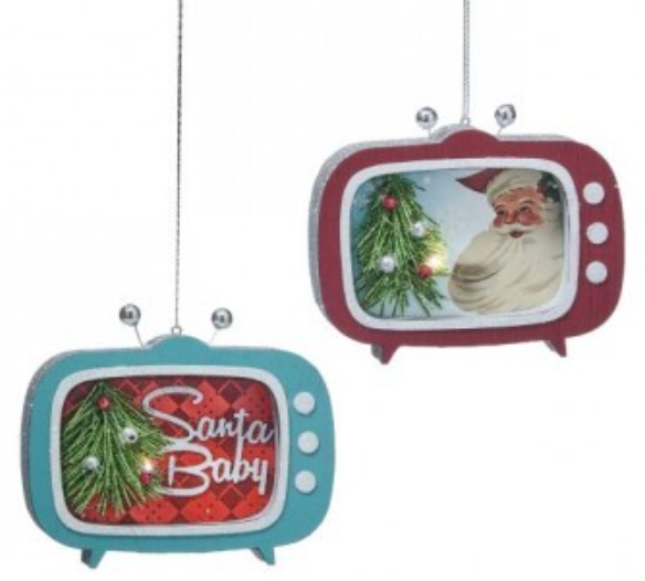 5.5" LED/BTY/TNR CDBD RETRO TV ORNAMENT