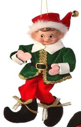 9" Fabric Red and Green Tidings Bendable Elf