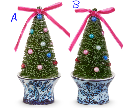 6" BOTTLE BRUSH TREES IN CHINOISERIE POT ORNAMENT