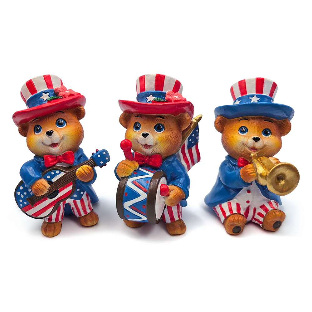 Liberty Bears Patriotic Figurine Set of 3, 4" Independence Day Statue Decor