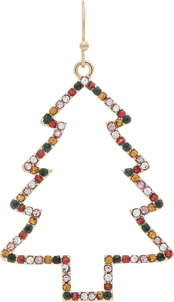 Gold Bling Edge Crystal Tree Christmas Earring