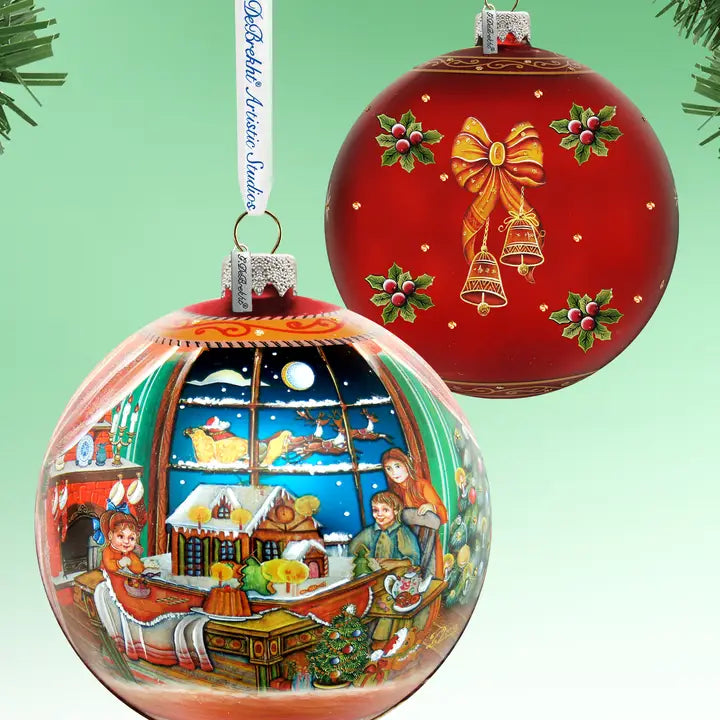 Christmas Arrival Glass Ornament, Handpainted Le G.Debrekht