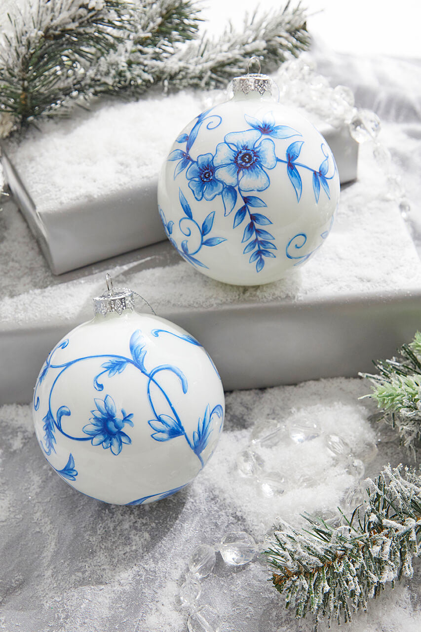 4" GLASS BLOOMSBURY FLORAL BALL ORNAMENT