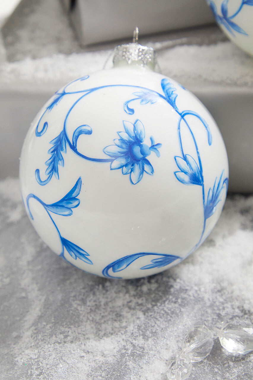 4" GLASS BLOOMSBURY FLORAL BALL ORNAMENT
