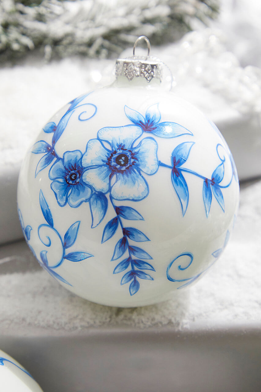 4" GLASS BLOOMSBURY FLORAL BALL ORNAMENT