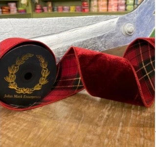 Burgundy Velvet Plaid Trim DBL Fused 4x10 Yd