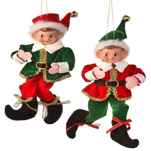 9" Fabric Red and Green Tidings Bendable Elf