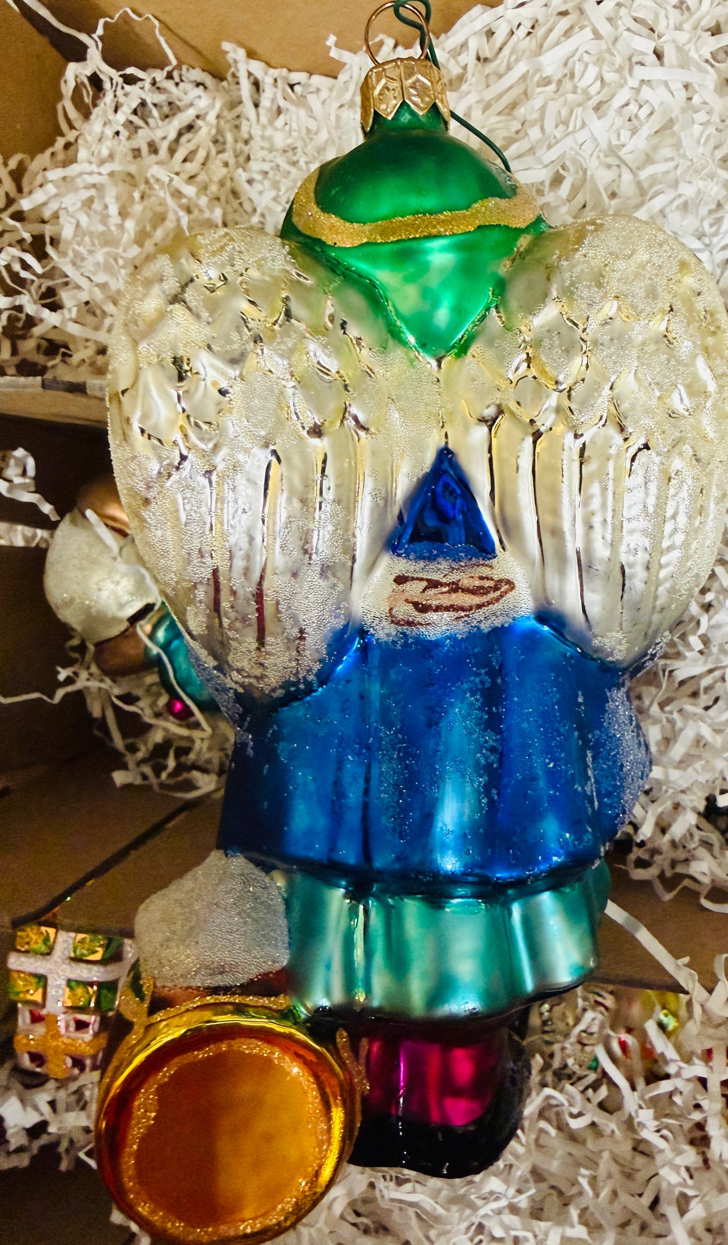 Christopher Radko Winged Angel Merry Christmas Ribbon Glass Tree Ornament