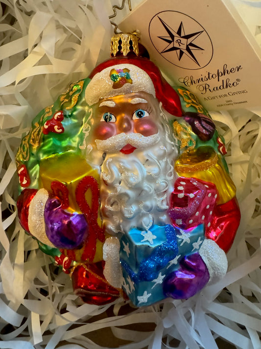 Christopher Radko A Gift For Giving Santa Wreath Christmas Ornament 5”