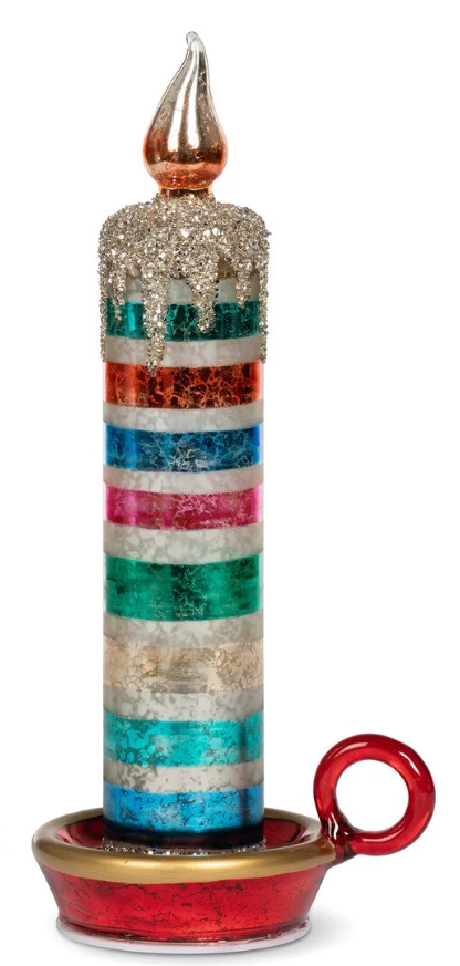 Retro Stripe Glass Tabletop Candle, 10.5"