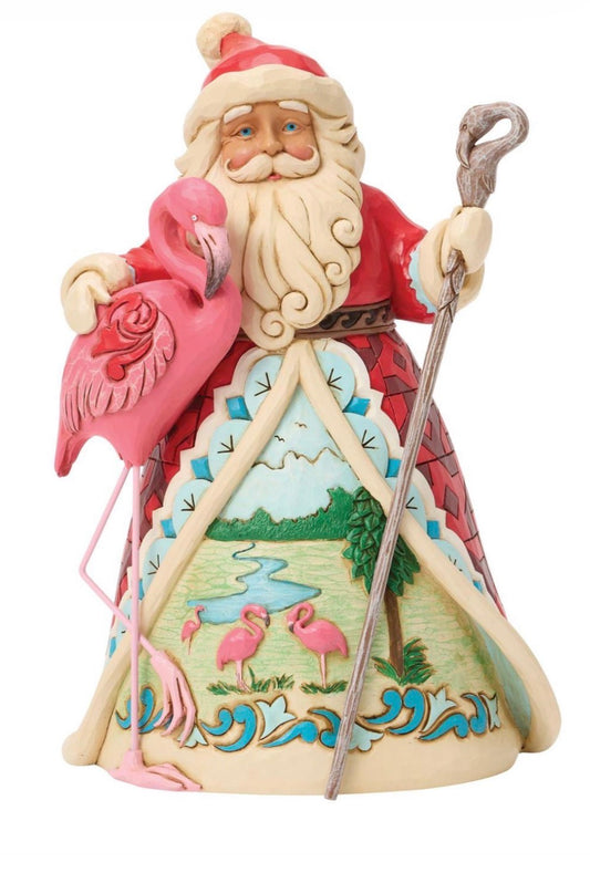 Santa with Flamingo Figurine