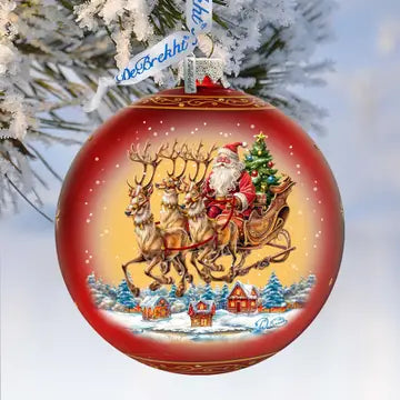 Santa On Sleigh Lg Glass Ornament LTD