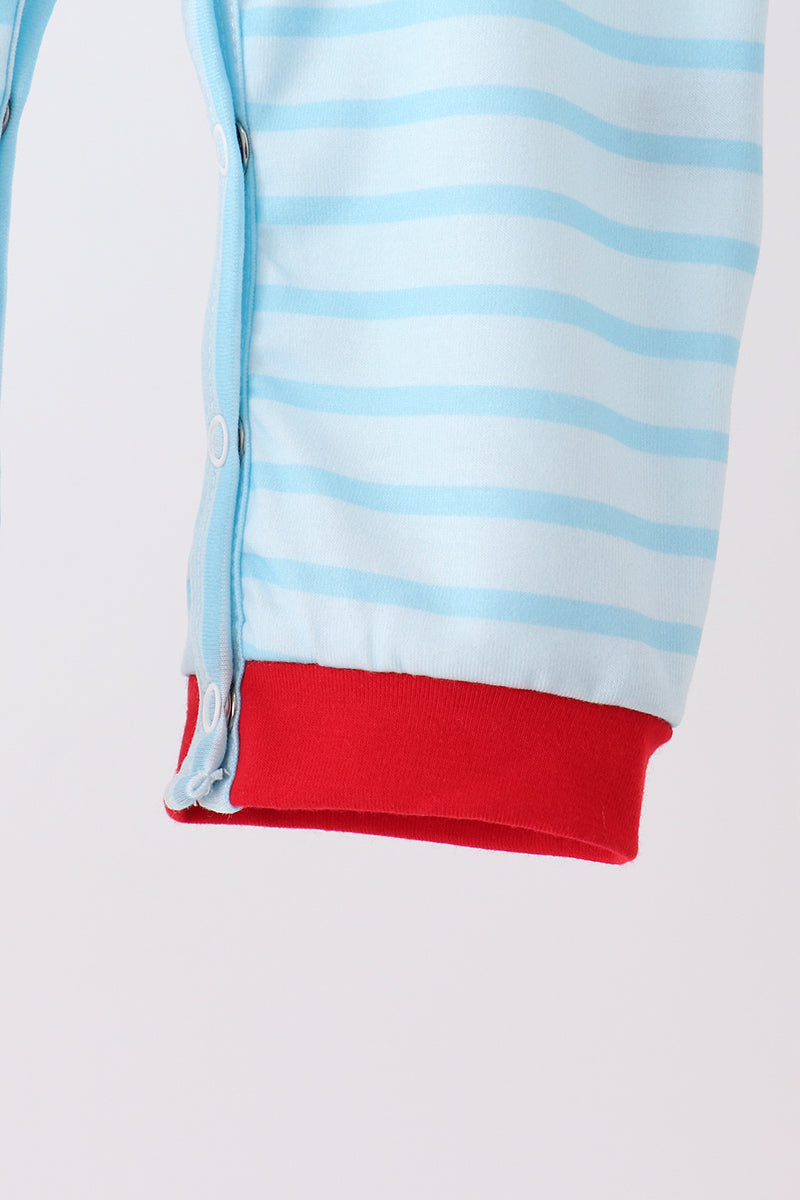 Blue Milk Santa Cookies Stripe Romper
