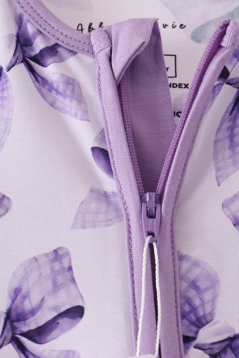 Purple Bow Zip Bamboo Romper