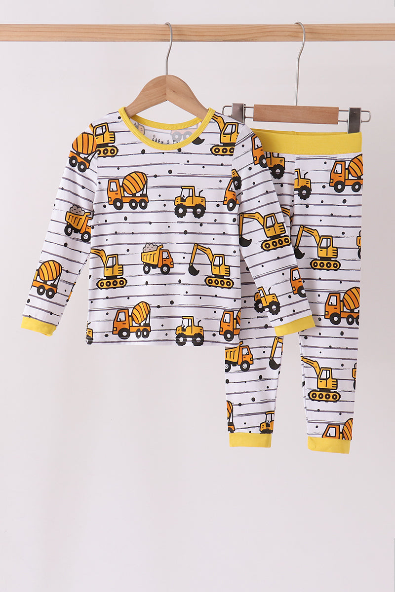 Yellow Construction Trucks Bamboo Pajama Set