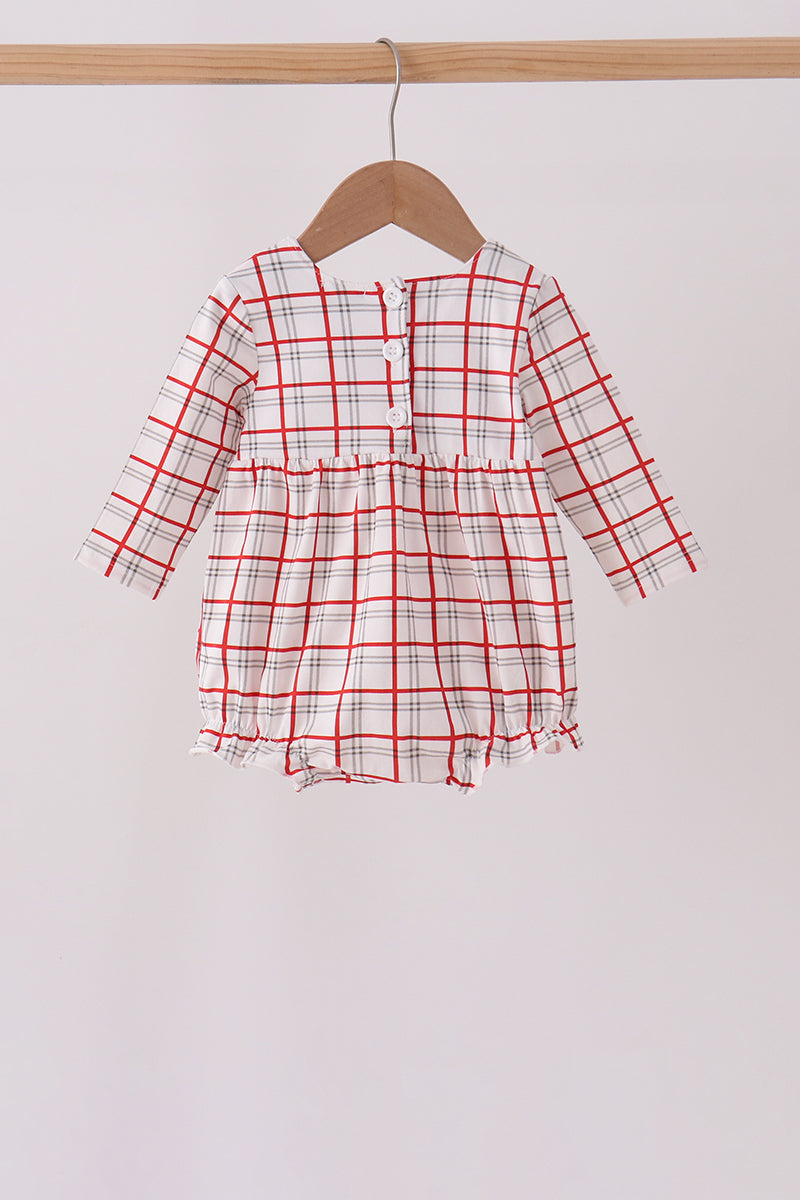 Red Plaid Santa Smocked Bow Bubble