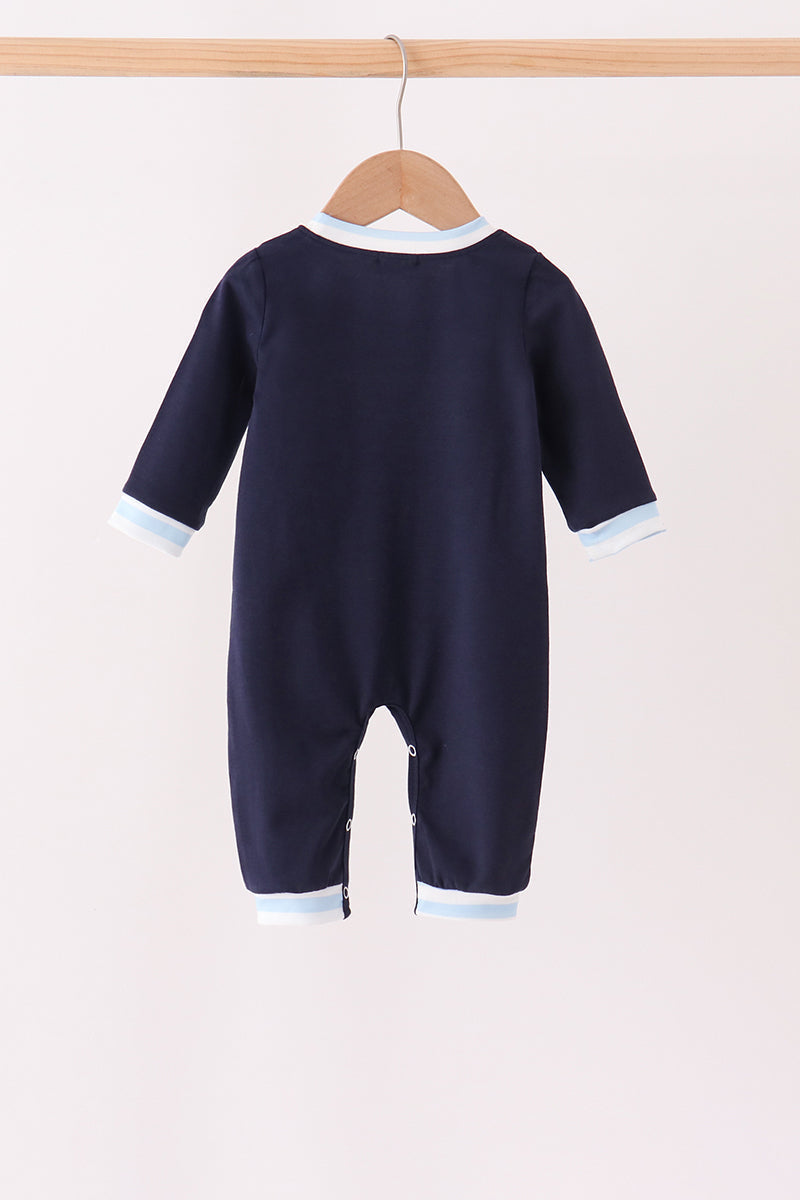 Navy Airplane Embroidery Romper