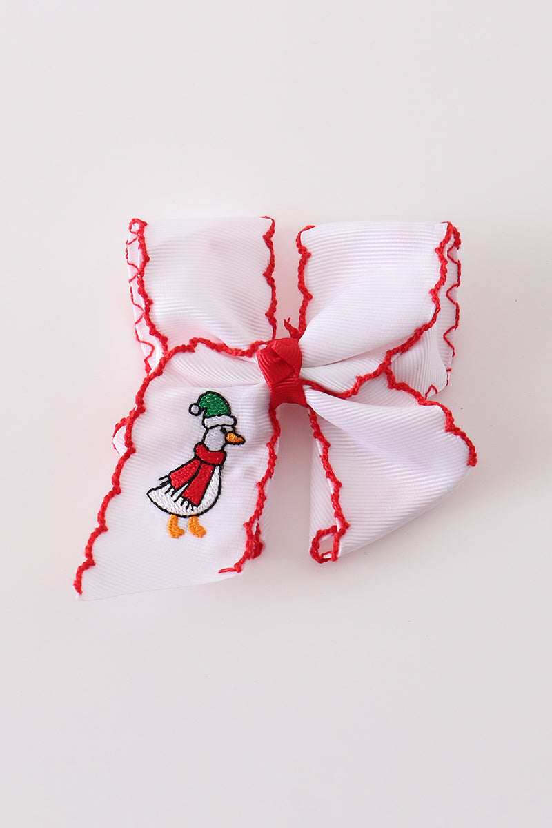 Red goose embroidery crochet edge hair bow
