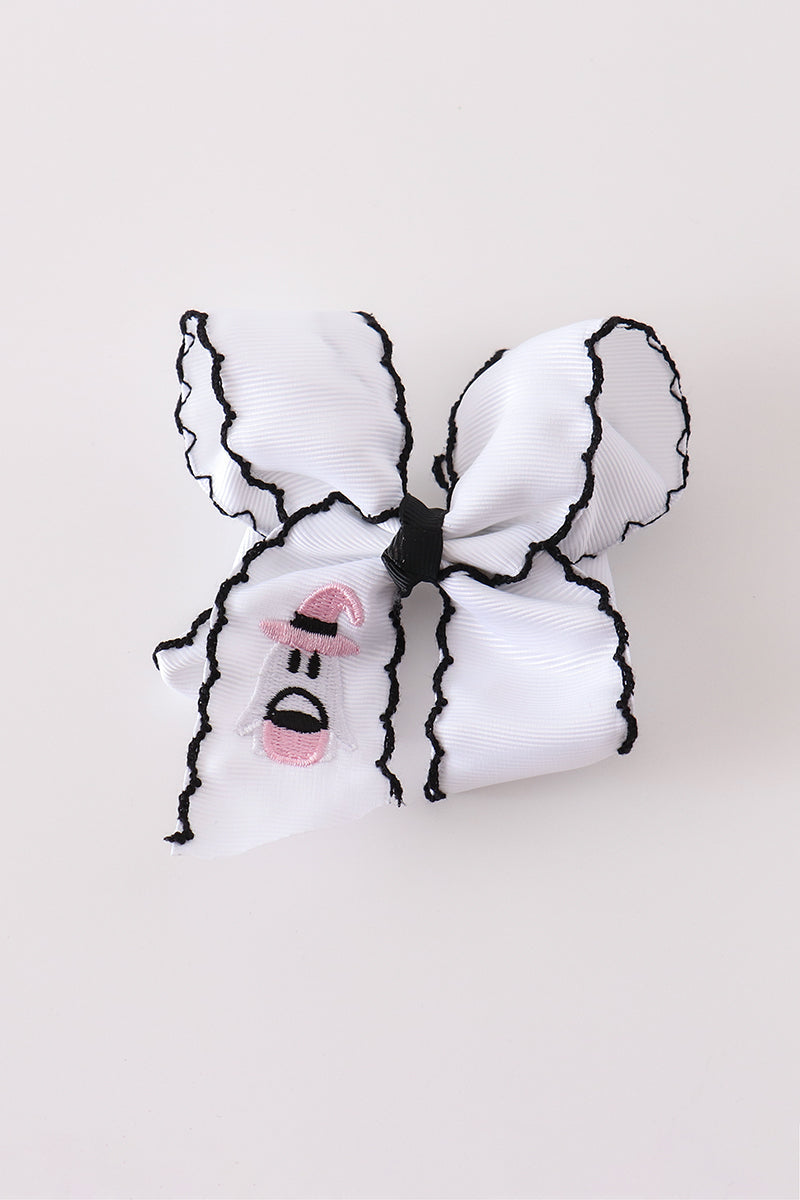 Black ghost embroidery crochet edge hair bow