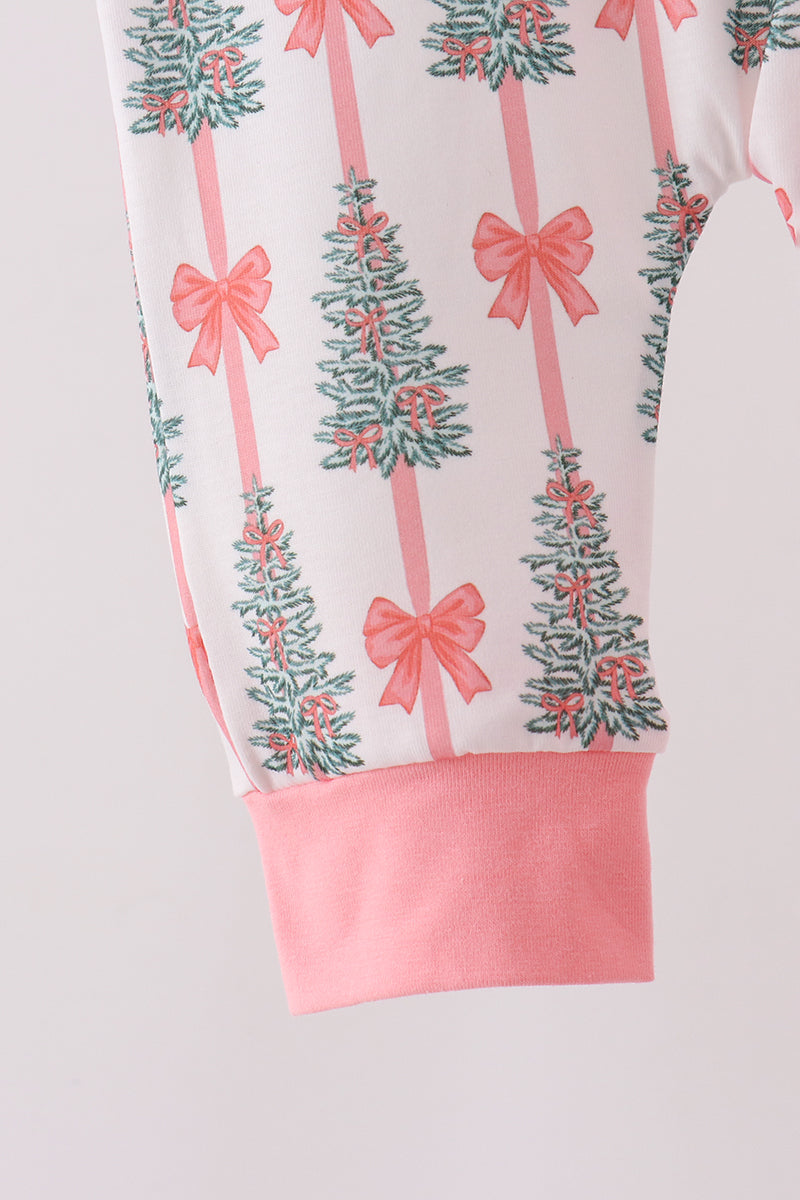 Pink Christmas Tree Bow Romper